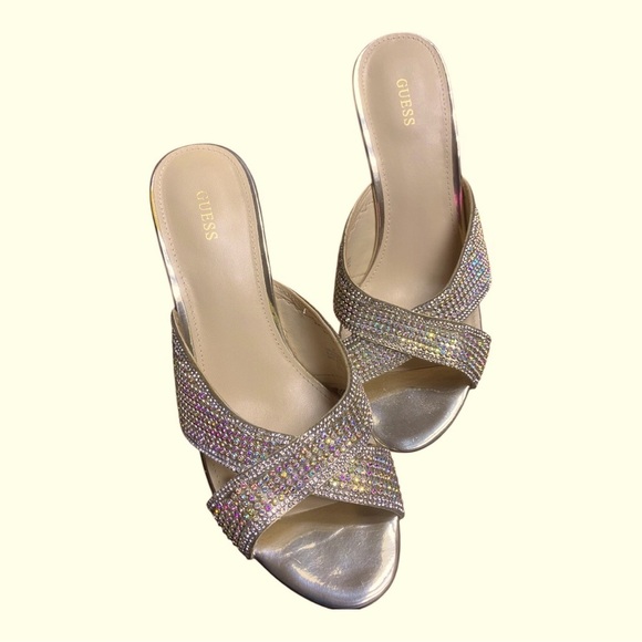 Like New! GUESS Gold Bling Wedges Sandals - Picture 2 of 7
